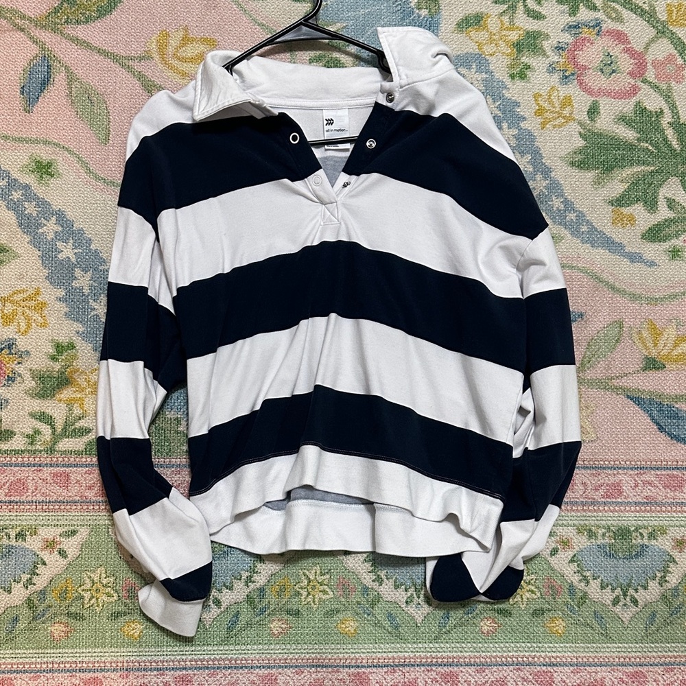 all in motion Black and White Striped Rugby Pullover